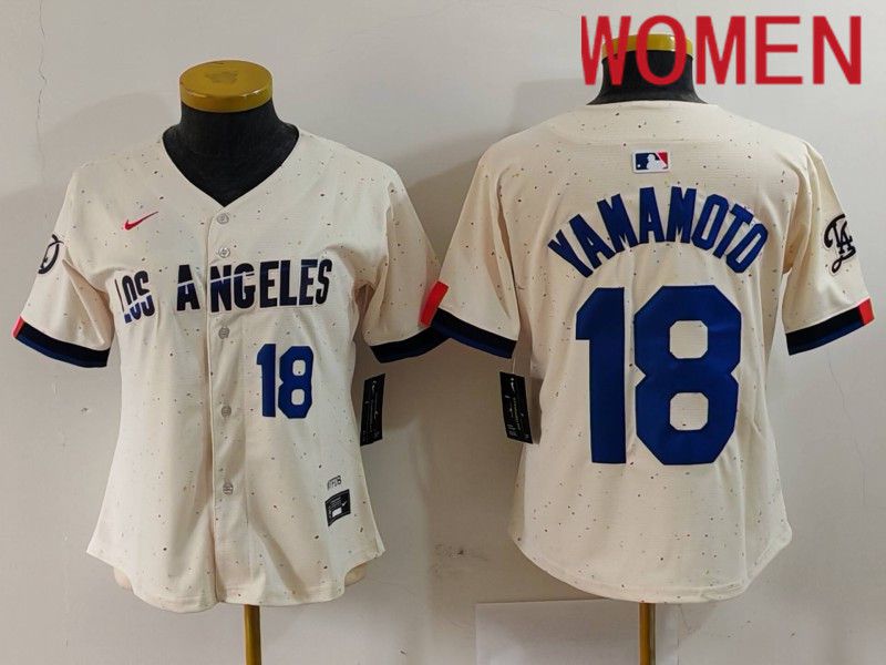 Women Los Angeles Dodgers #18 Yamamoto Cream Fashion Nike Game MLB Jersey style 7013